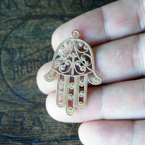 Vintage French Brass Stamping/Antique Style/Islamic/Hamsa Hand/Hand of Fatima/Filigree/French Findings/E14 image 4