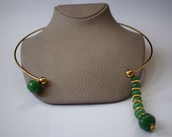 Beautiful Unique Natural Mined Emerald Pumpkin Carved Stone Gold Plated Necklace Choker with Vermeil Elements