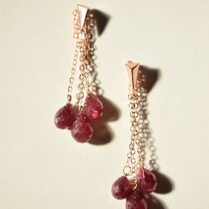 Dazzling Cascade  Natural Beautiful Natural Red Ruby Long Earrings with Rose gold Chain