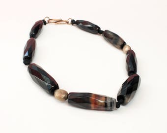 Black Multi-color Natural Agate Stones Necklace, Length: 45cm (17.7")