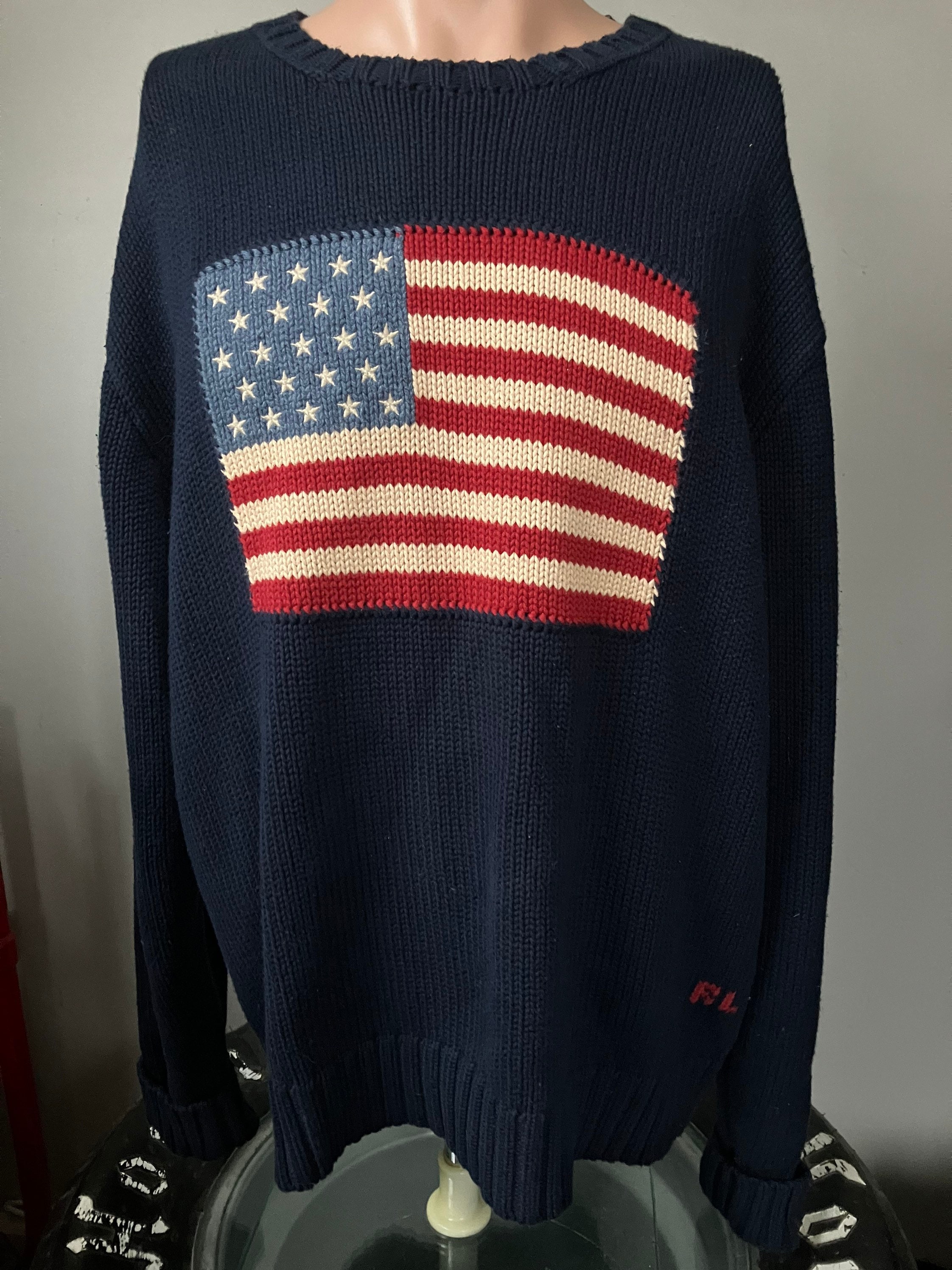 Polo Ralph Lauren American Flag Knit USA RL Blue Crewneck - Etsy