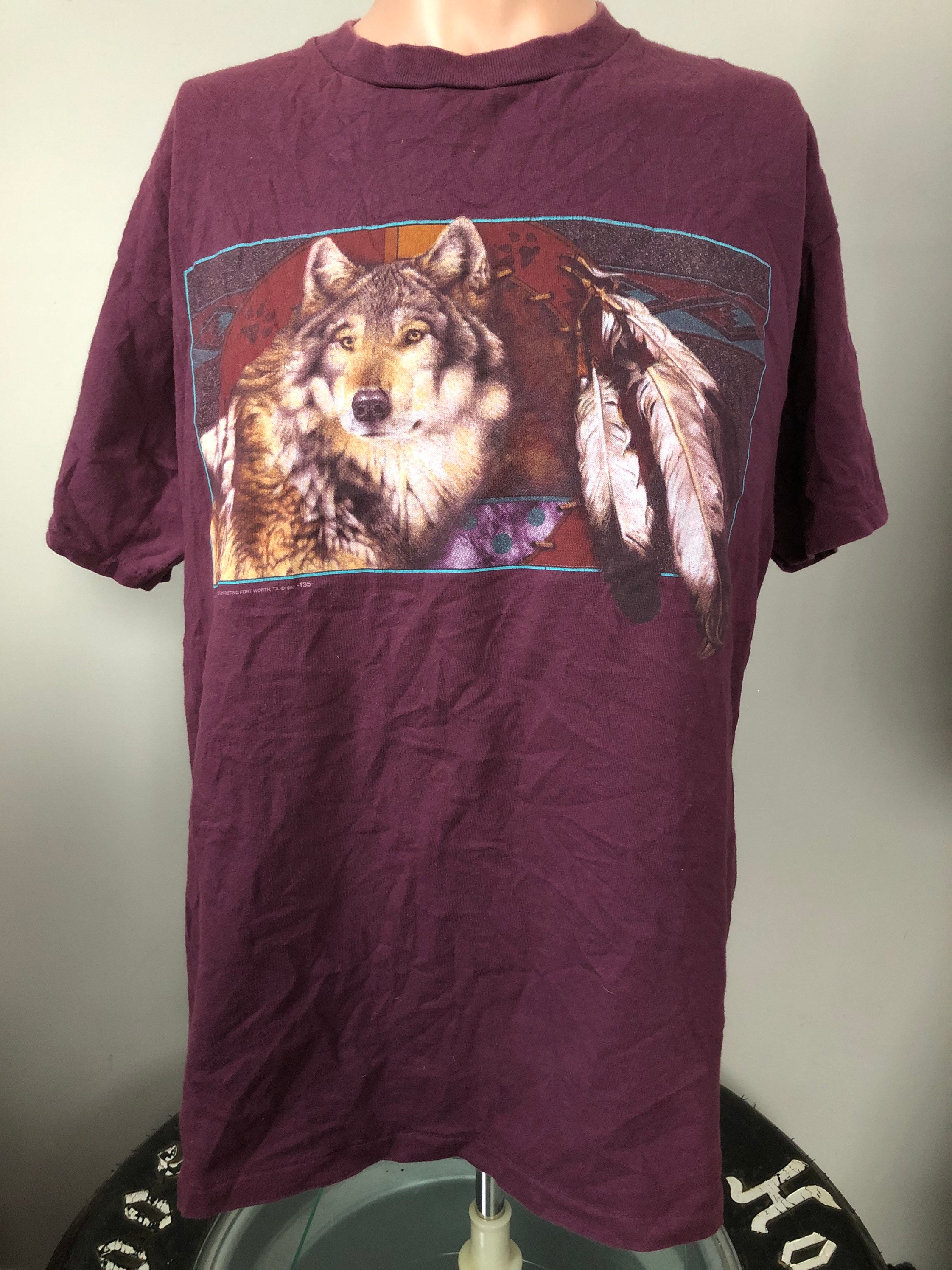 Vintage 3D Emblem Dreamcatcher Wolf T 