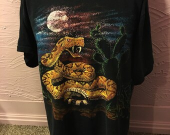 Vintage Rattlesnake Sunset Wraparound Print T-Shirt 90's