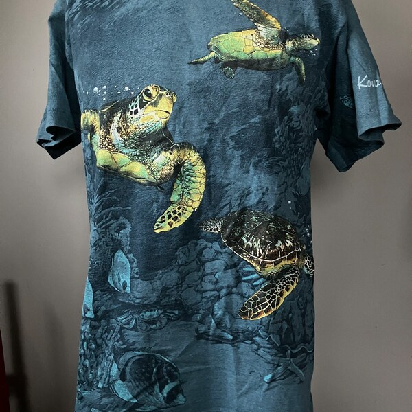 Vintage Sea Turtle Kona Hawaii All Over Print T-Shirt M 90’s