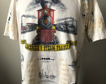 Americas Steam Trains All Over Print T-Shirt 90’s