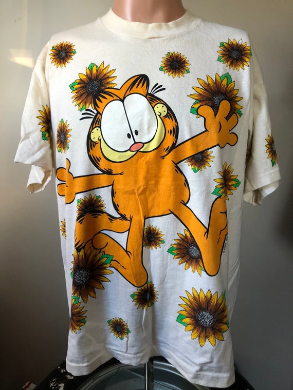 Garfield Sunflowers All Over Print T-Shirt XL 90’s
