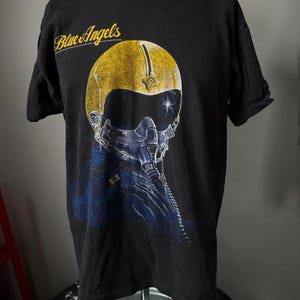 Blackbird Blue Angles Pilot Portrait T-Shirt L 90’s