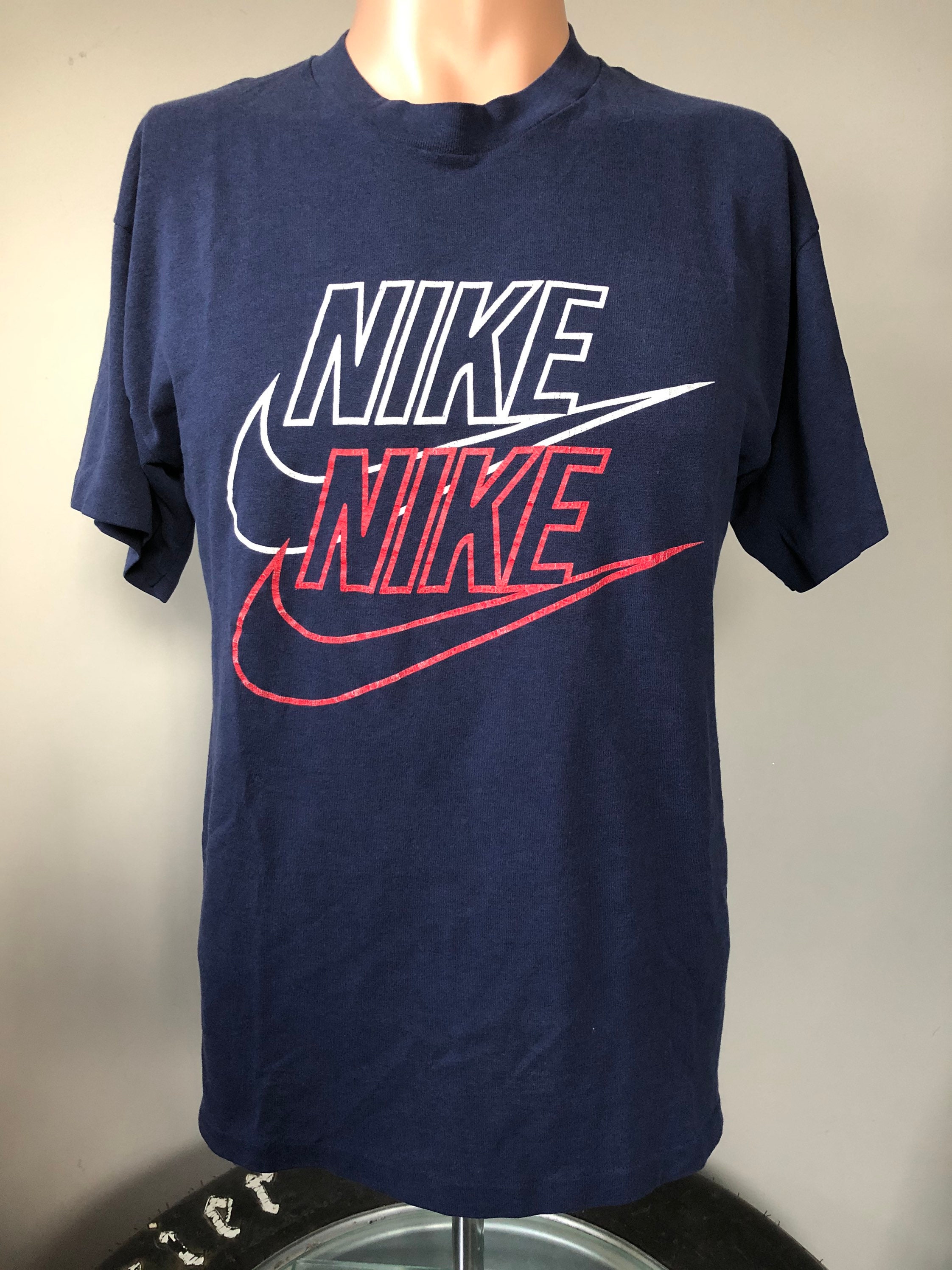 Nike Double Stacked Swoosh Logo T-Shirt XL 90s | Etsy
