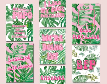 Download digital // Cartões de marcos da FIV // Presente para FIV // Cartões de marcos // Cartões de marcos com palmeiras tropicais // Cartões de marcos para imprimir