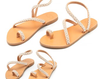 mommy and kid slide sandals Mommy and me Greek leather sandal slides set