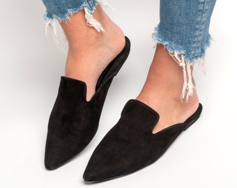 black suede mules