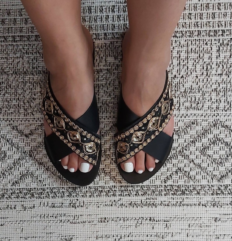 Summer Sandals Handmade Sandals Black Sandals Boho Chic Sandals Flat Slide Greek Sandals Luxury Sandals Criss Cross Leather Sandals