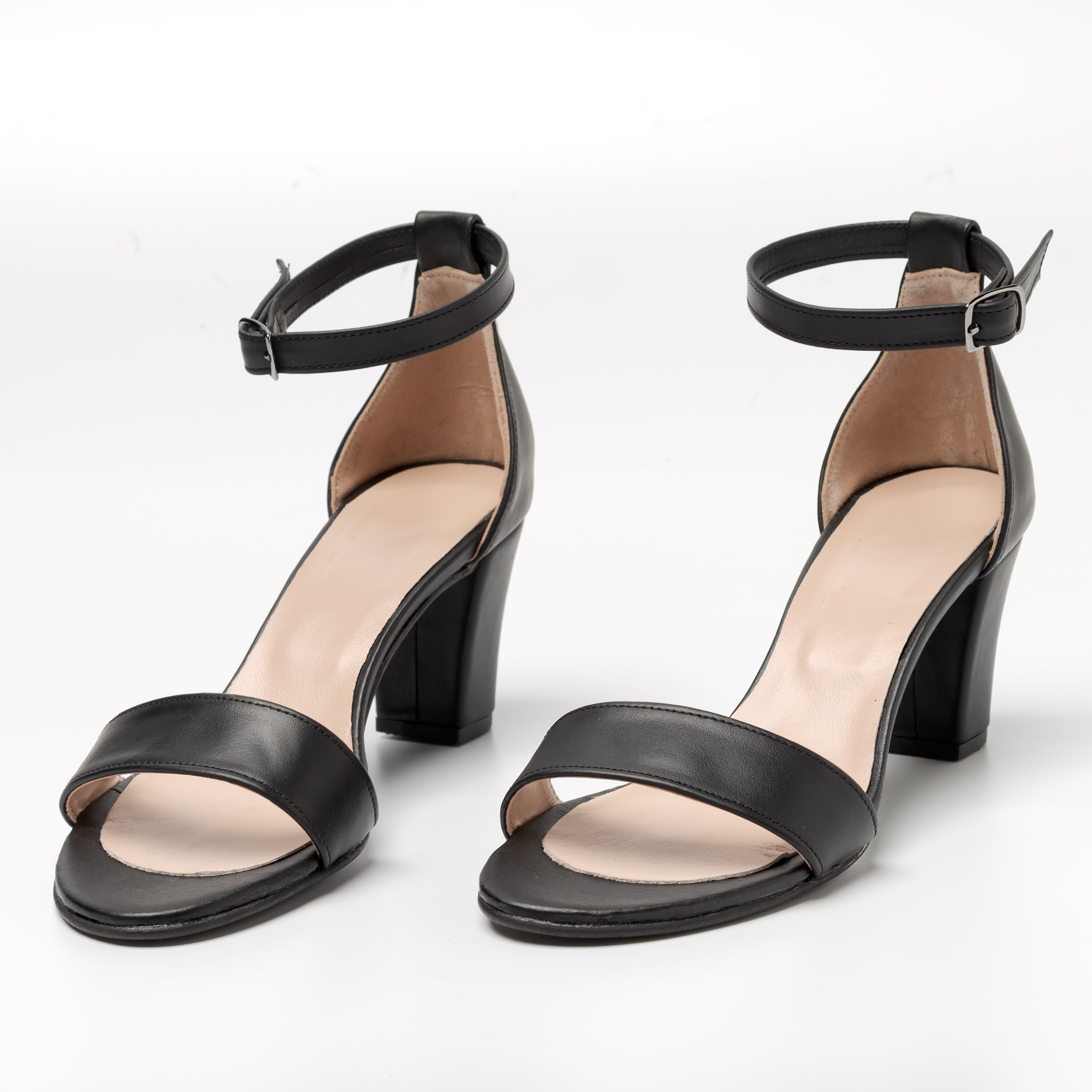 low block black heels