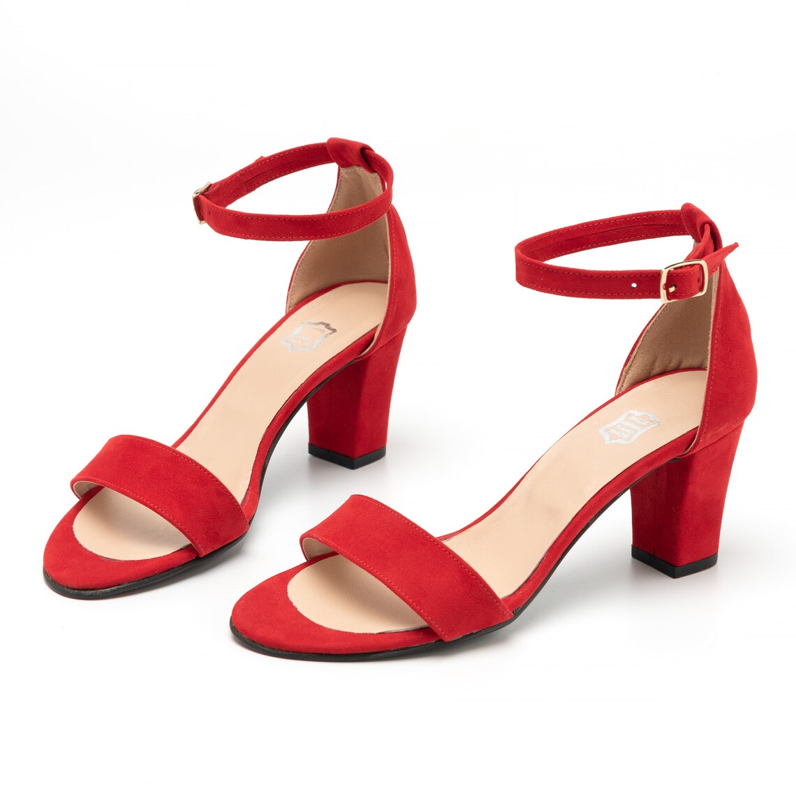 red suede block heel shoes