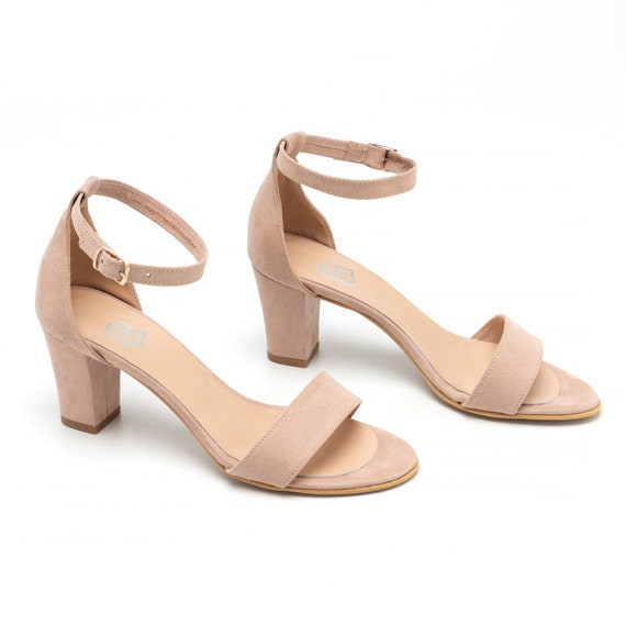 Open toe sandal nude Heeled sandals Nude heels suede Suede | Etsy