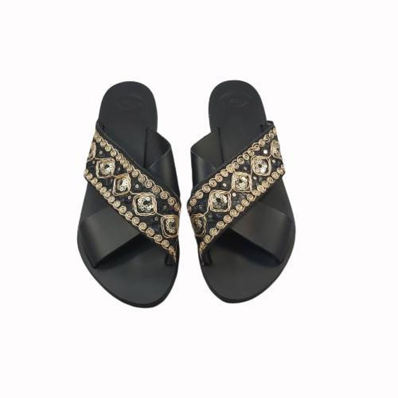 Summer Sandals Handmade Sandals Black Sandals Boho Chic Sandals Flat Slide Greek Sandals Luxury Sandals Criss Cross Leather Sandals