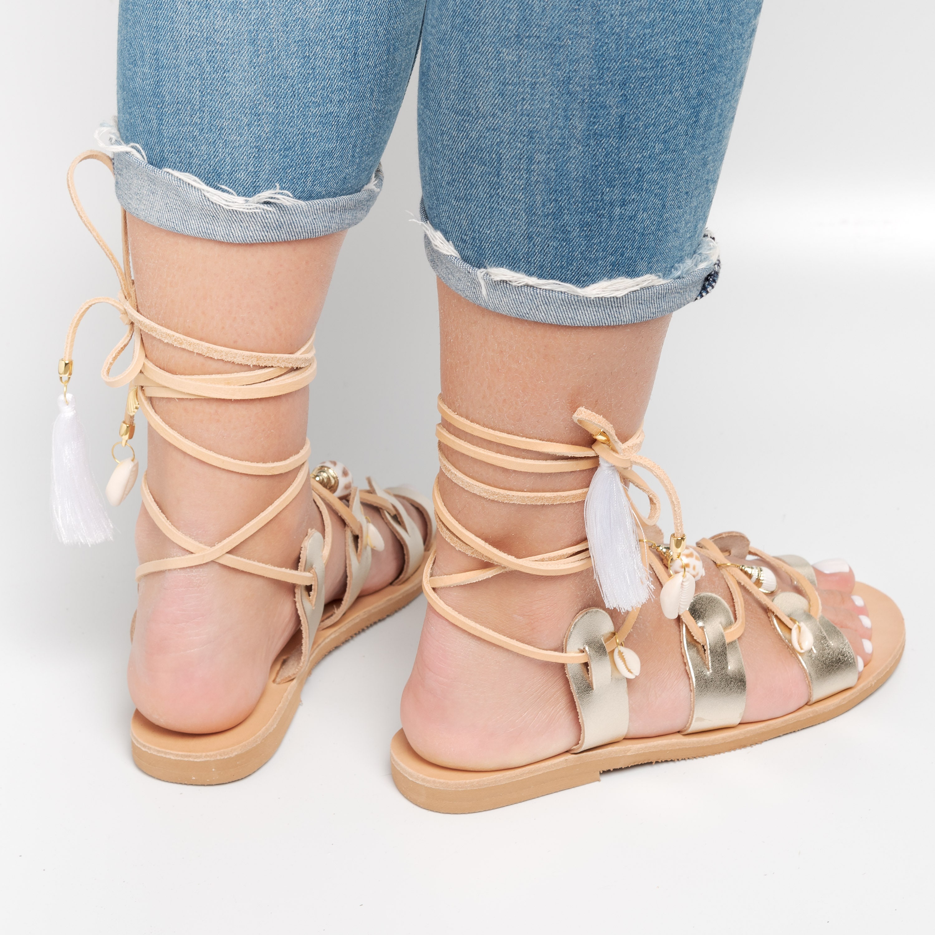 Lace up sandals Pompom sandals Leather sandals | Etsy