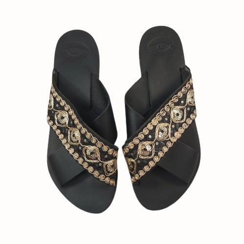 Summer Sandals Handmade Sandals Black Sandals Boho Chic Sandals Flat Slide Greek Sandals Luxury Sandals Criss Cross Leather Sandals