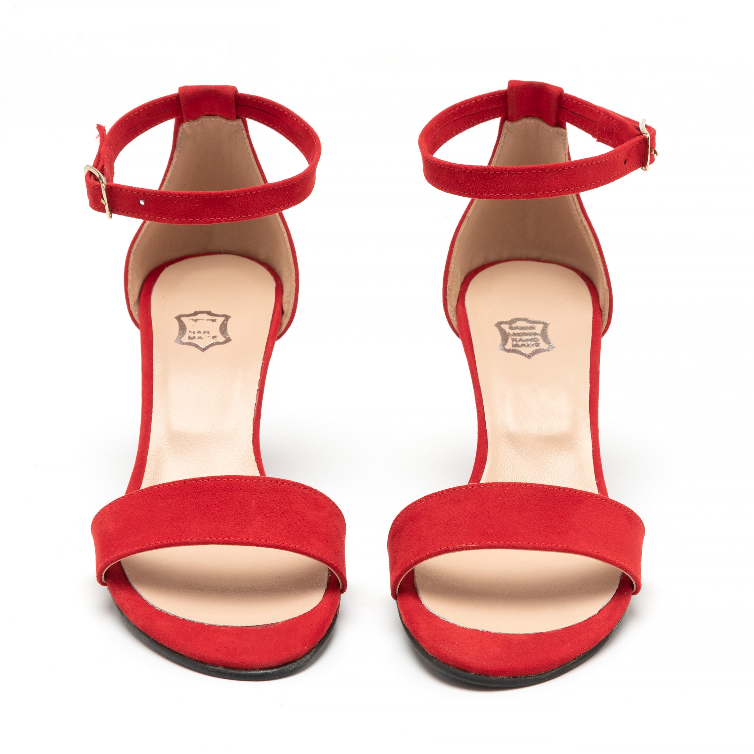 red and black block heels