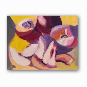 Original Summer Peaches Oil Painting on Linen (9x12)