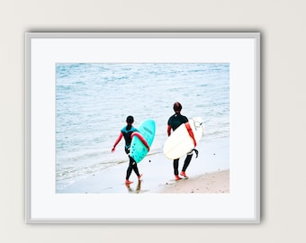 Digital Download Color Photo of Two Surfers Walking on the Beach, Instant Download, Wall Decor, Home Gallery