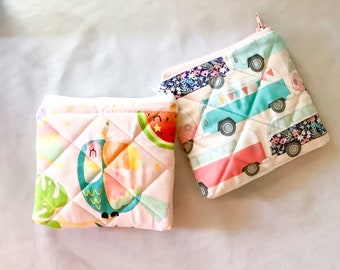 Small Quilted Coin Purses With Zipper, Unicorn Pouch, Van pouch, small bag