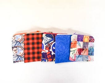 Small Zippered Fabric Pouches, Zippered bag, Lined Pouch, Fabric Bag