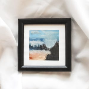Framed Gouache Seascape Painting: Original Miniature Wall Art