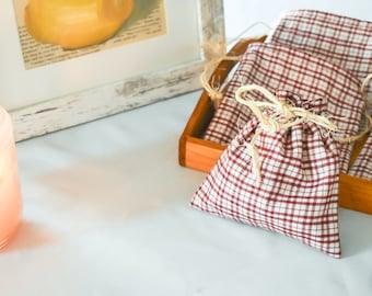 Small Drawstring Bags, Red Plaid Bags, Gift Pouches, Fall Mantel Decor, Table Decor