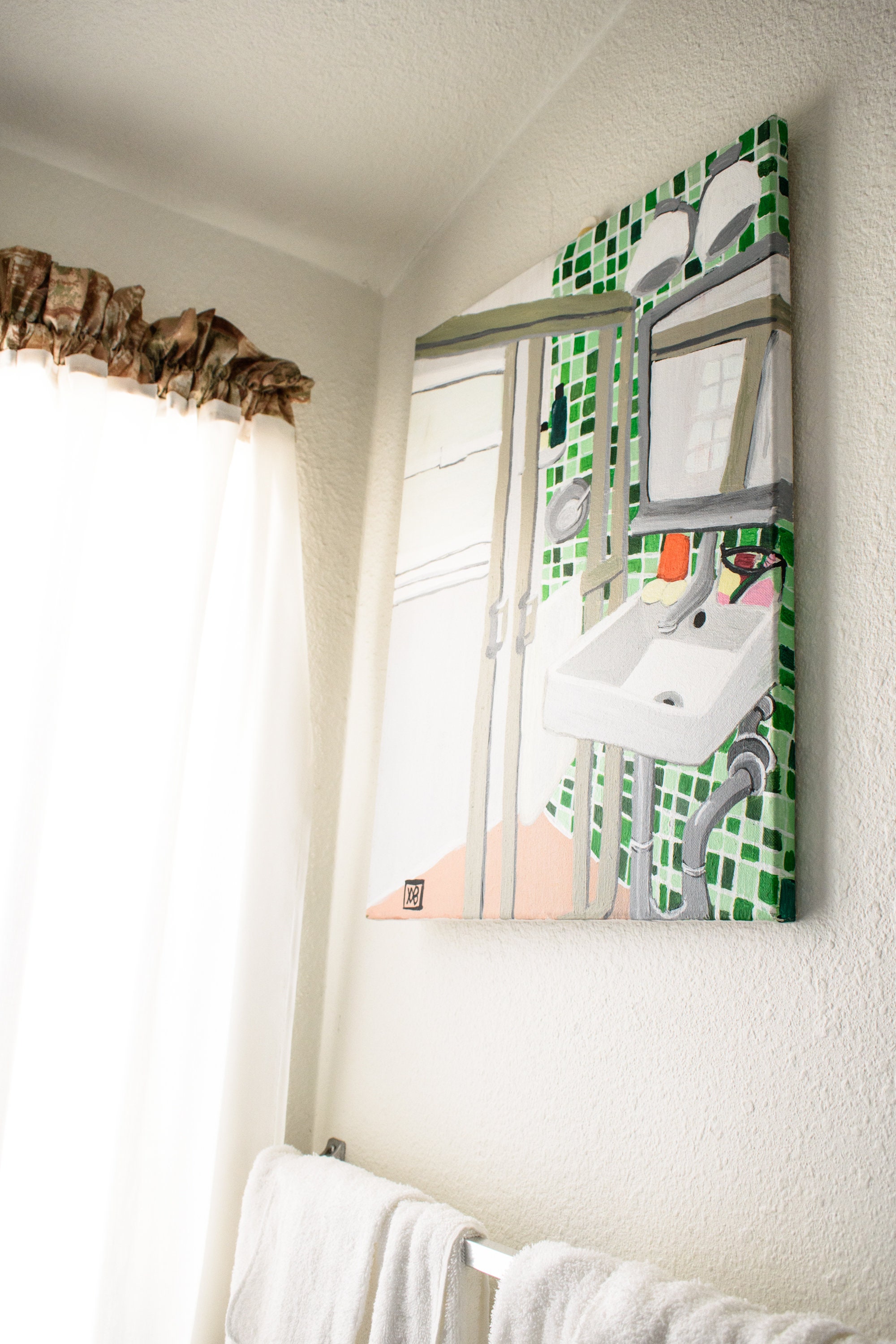 Green Bathroom Original Acrylic Painting Wall Decor Etsy