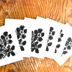 Linocut Primroses Print Card Set: Handmade Greeting Cards