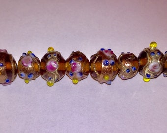 Amber Lampwork Beads with Glitter