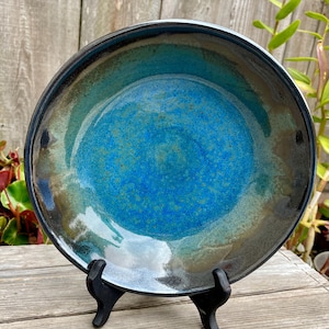 Handcrafted ceramic serving bowl - Pasta or salad bowl - Glazed in vibrant blues and greens - High-fired bowl