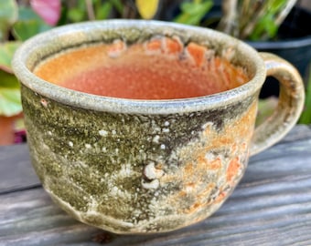 Taza de café con leche esmaltada de porcelana Shino - Facetada y con base - Capacidad para 12,5 onzas