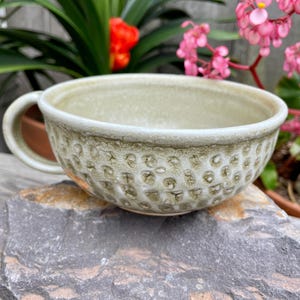 Porcelain soup mug - Shino glazed - Manually textured, meticulously handcrafted, and footed - Beautiful and durable - Nice gift for Mom!