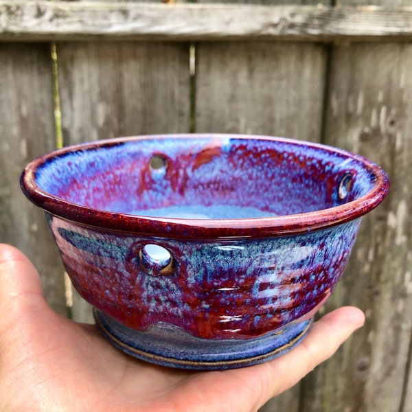 Beautiful ceramic purple planter with attached saucer - Meticulously handmade - 3” wide and 2.75” tall - Very durable - For home or patio