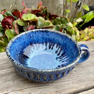 Porcelain blue soup mug - Melting cobalt blue soup mug - Handcrafted soup mug - Manually textured soup mug - 12 ounce soup mug - Caring gift