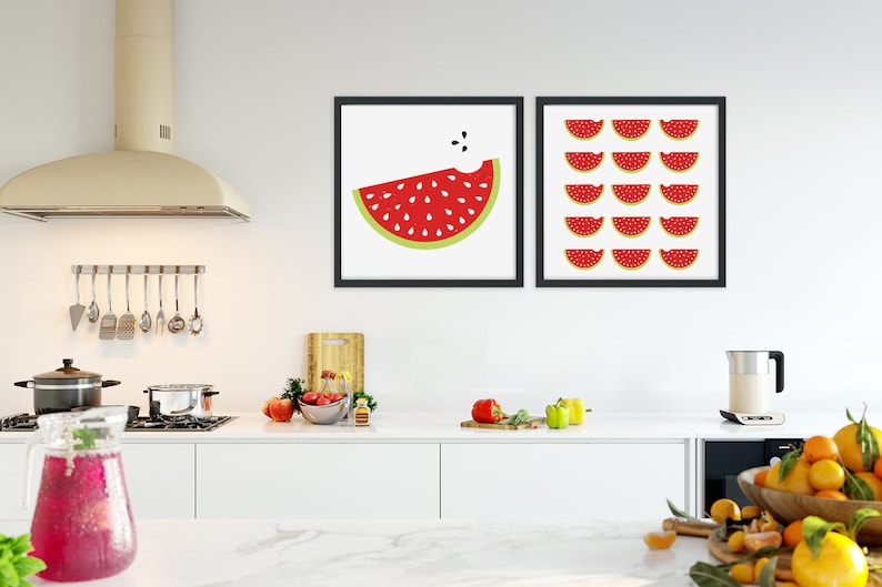 Watermelon decor fruit prints kitchen decor wall art Set of 2 Etsy