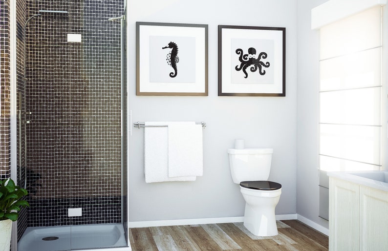 Black and White Octopus Print Scandinavian Octopus Bathroom Etsy