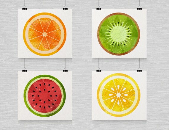 Fruit Decor Set Of 4 Prints Kitchen Decor Wall Art Housewarming Gift For Her Kitchen Art Watermelon Kiwi Lemon Christmas Or Hanukkah Gift