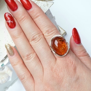 Golden Amber Ring, Natural Baltic Amber Ring, Coctail Amber Ring, Amber Silver Ring, Elegant Amber Ring, Amber Ring, Amber Jewellery