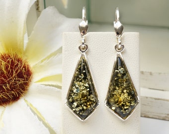 Elegant Green Amber Earrings, Green Amber Earrings, Amber Earrings, Amber Drop Earrings, Amber Dangle Earrings, Green Amber, Amber Jewelry