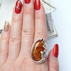 Natural Amber Ring, Rare Amber Ring, Handmade Amber Ring, Adjustable Amber Ring, Statement Ring, Elegant Amber Ring,Coctail Amber Ring,Amber