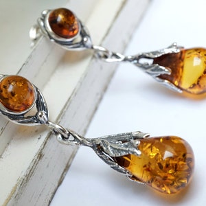 Vintage Style Amber Earrings, Large Amber Earrings, Handmade Amber Earrings, Natural Amber Earrings, Cognac Amber Earrings, Amber Jewelry