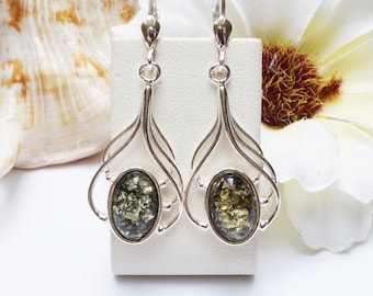 Amber Earrings, Green Amber Earrings, Amber Dangle Earrings, Amber Drop Earrings, Baltic Amber Earrings, Green Amber, Amber Jewelry, Amber