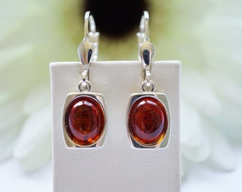 Baltic Cognac Amber Earrings, Sterling Silver Dangle Earrings