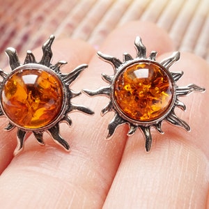 Natural Amber Earrings, Baltic Amber Studs, Cognac Amber Earrings, Amber Studs, Amber Jewellery, Handmade Earrings, Amber And Silver, Amber