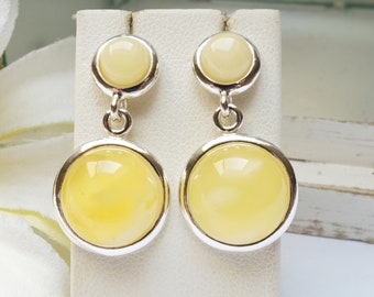 Silver Butterscotch Amber Classic Elegant Timeless Earrings Simple Minimalist Gemstone Drop Earrings Amber Earrings Natural Amber Jewelry