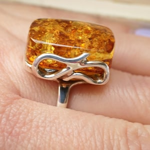 Handmade Amber Ring, Cognac Amber Ring, Baltic Amber Ring, Rectangle Amber Ring, Adjustable Ring, Statement Ring, Amber Jewellery,Amber Gift