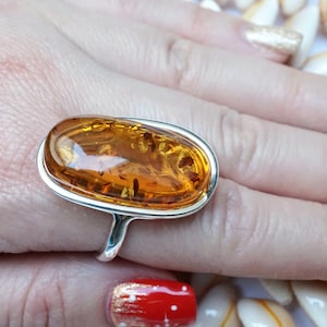Golden Amber Ring, Natural Baltic Amber Ring, Adjustable Ring With Amber, Amber Silver Ring, Sparkly Amber Ring, Amber Ring,Amber Jewellery